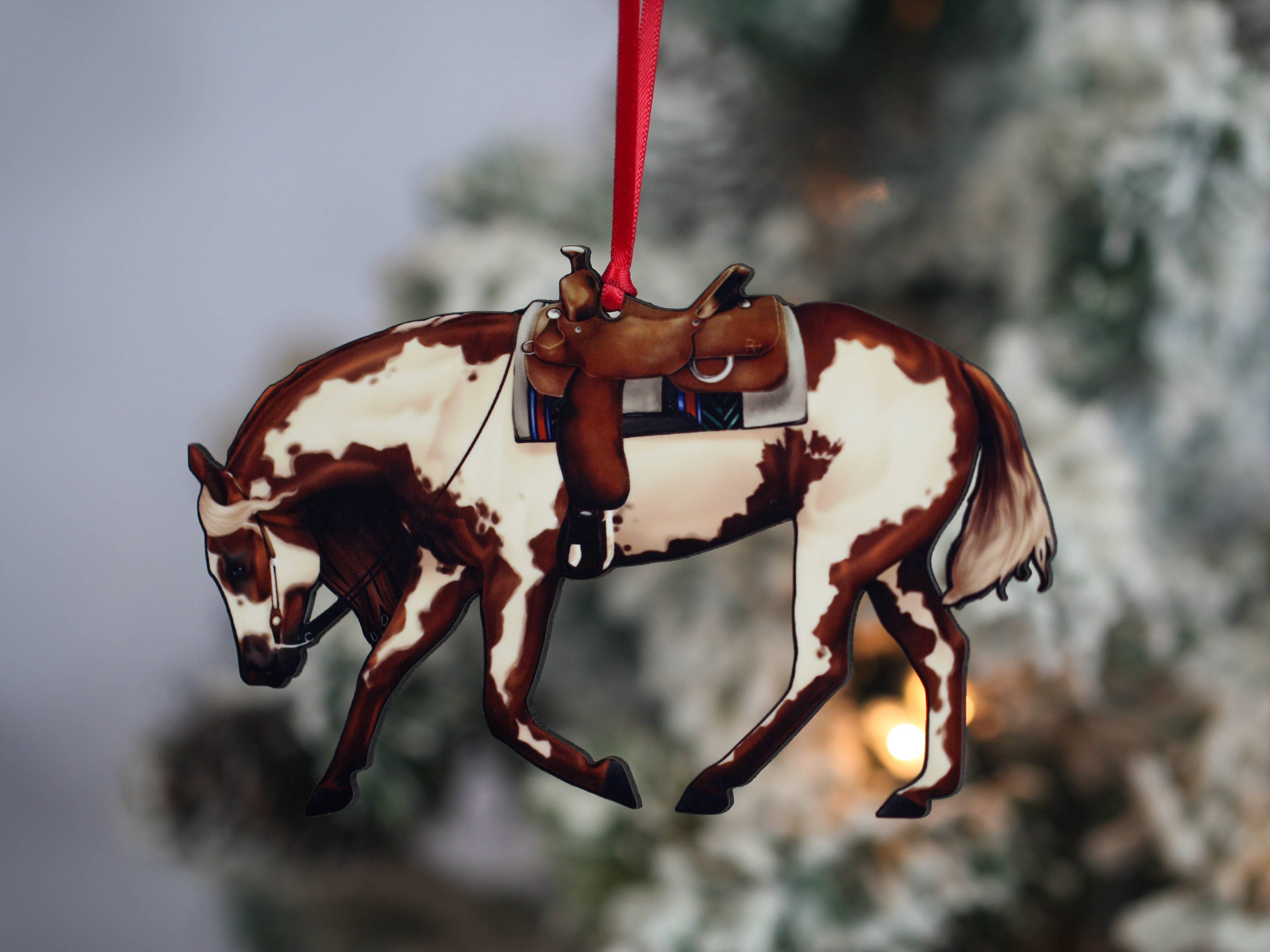 Chestnut Overo Western Riding Ranch Horse Christmas Ornament