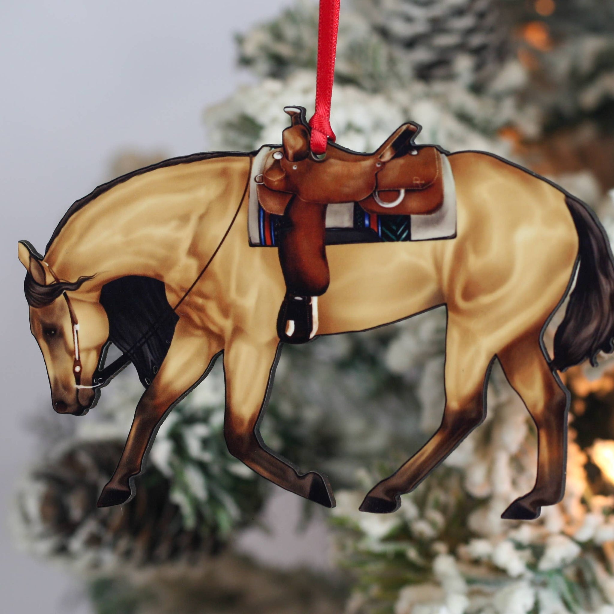 Buckskin Western Riding Quarter Horse Christmas Ornaments
