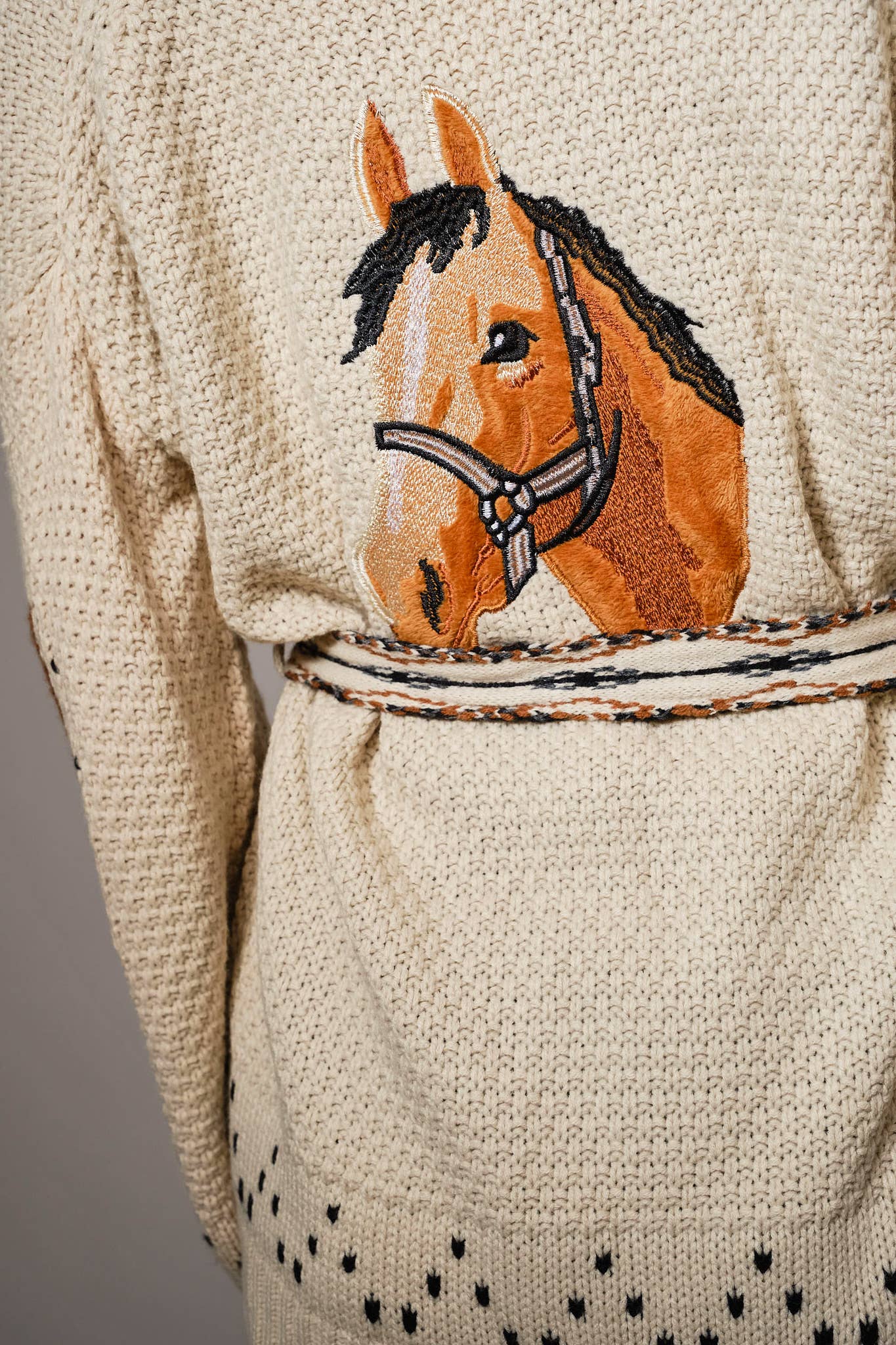 Western Horse Belted Cardigan Sweater