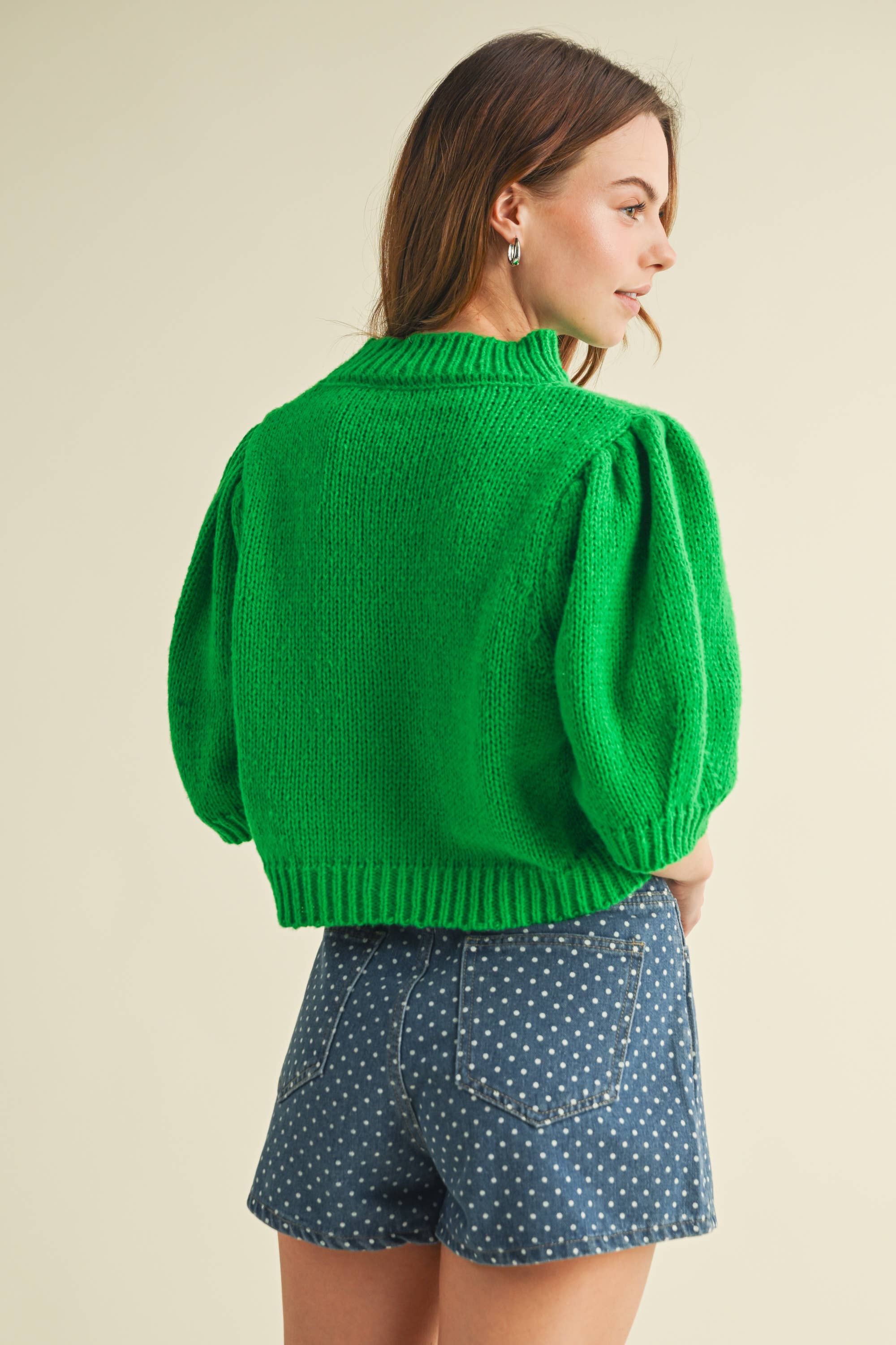 PUFF SHOULDER SHORT SLEEVE SWEATER