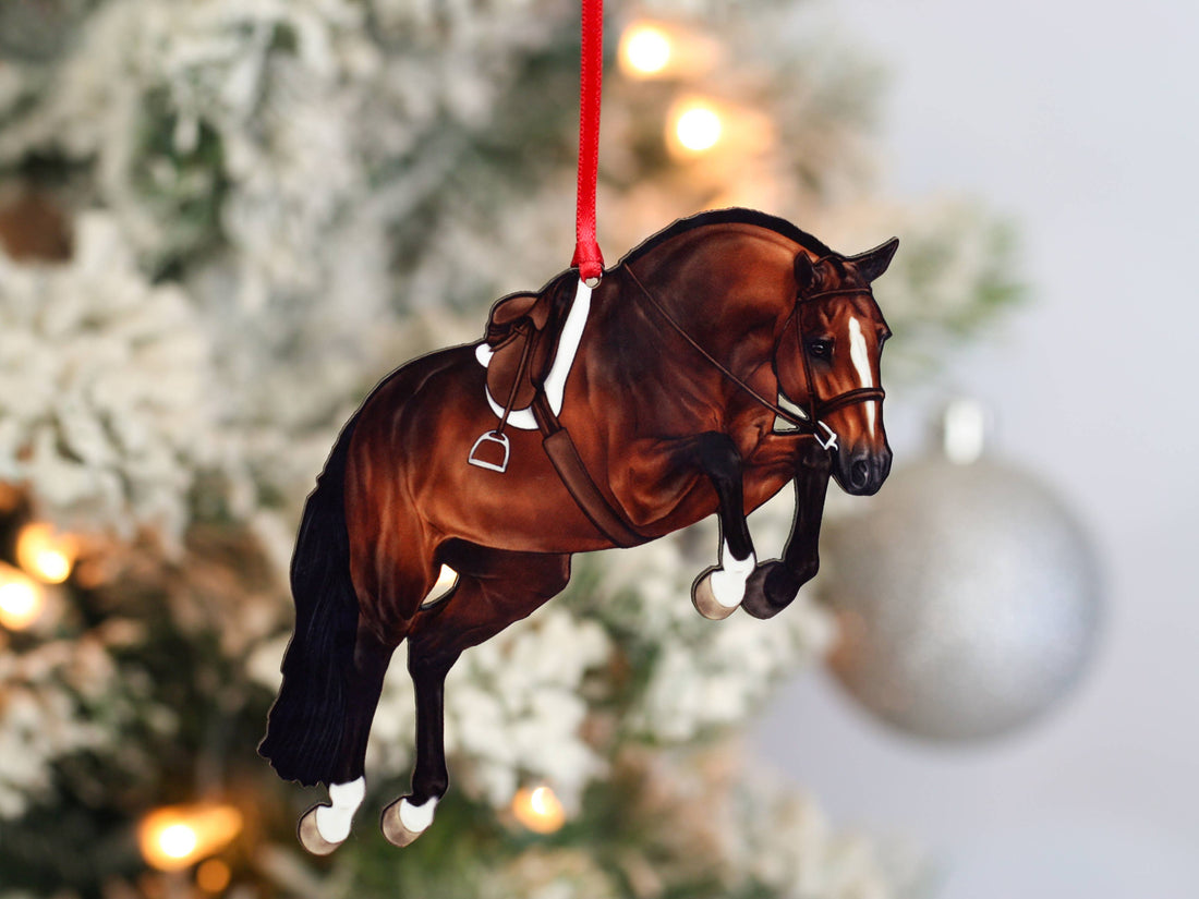 Equestrian Hunter Horse Ornament - Bay Jumping Horse Décor