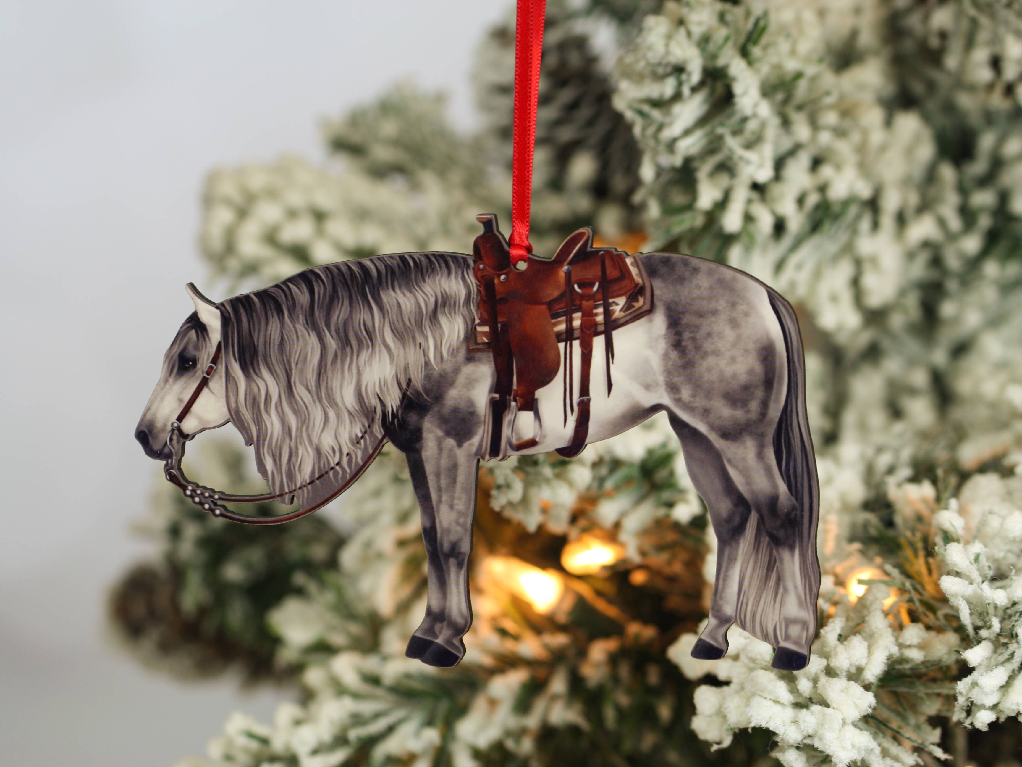 Gray Western Ranch Horse Ornament - Quarter Horse Christmas