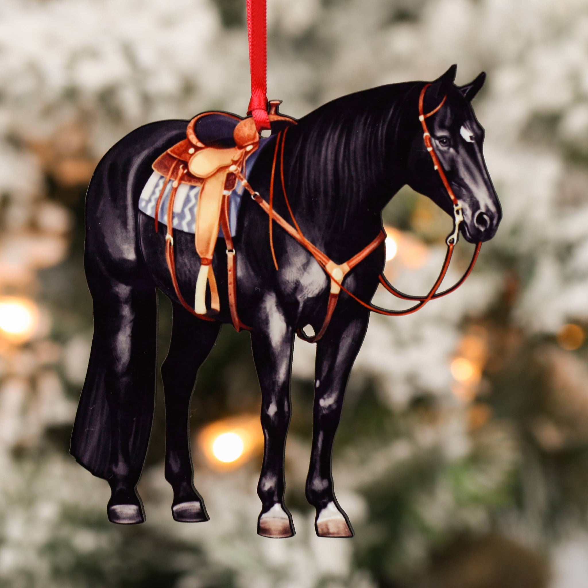 Black Western Ranch Horse Ornament - Quarter Horse Christmas