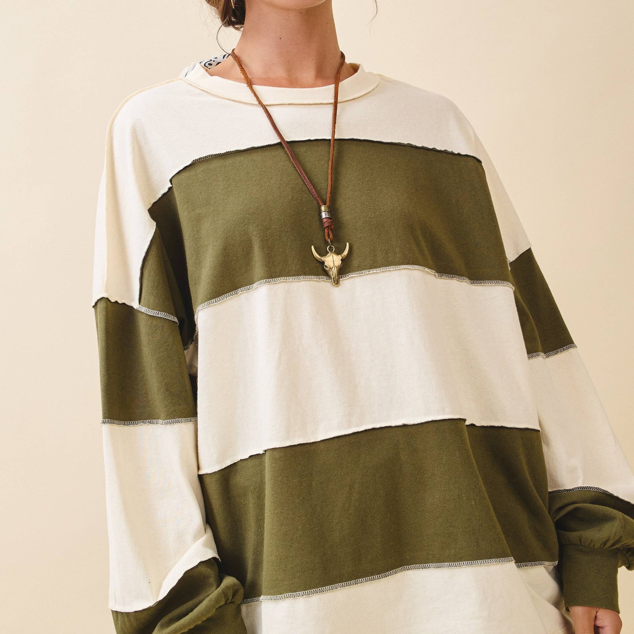 Contrast Panel Long Sleeve Slouchy Top