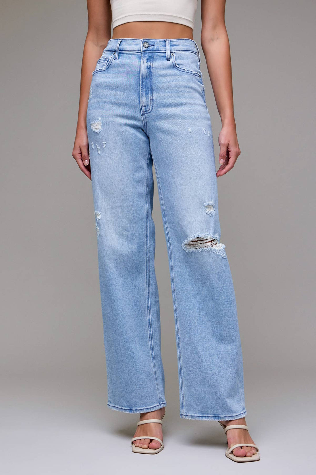 Light Wash Distressed 33" Inseam Dad Jean