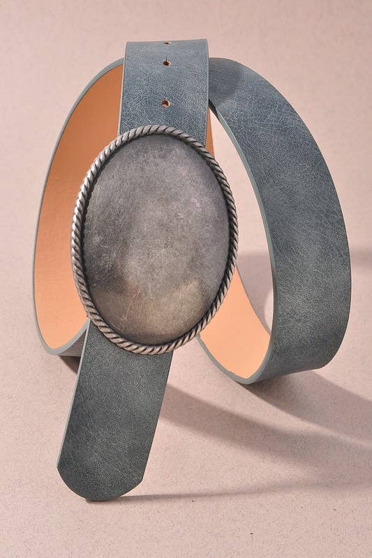 Western Oval Buckle Leather Belt