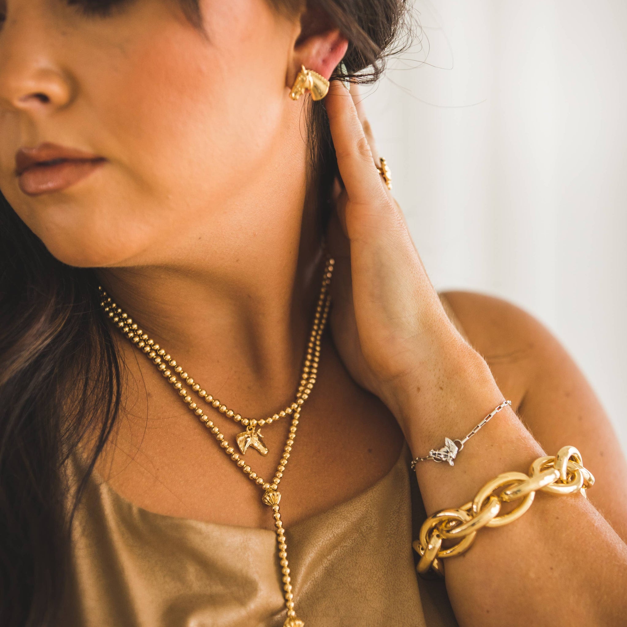 .5" 18K Gold Plated Burnished Horse Head Stud Earring