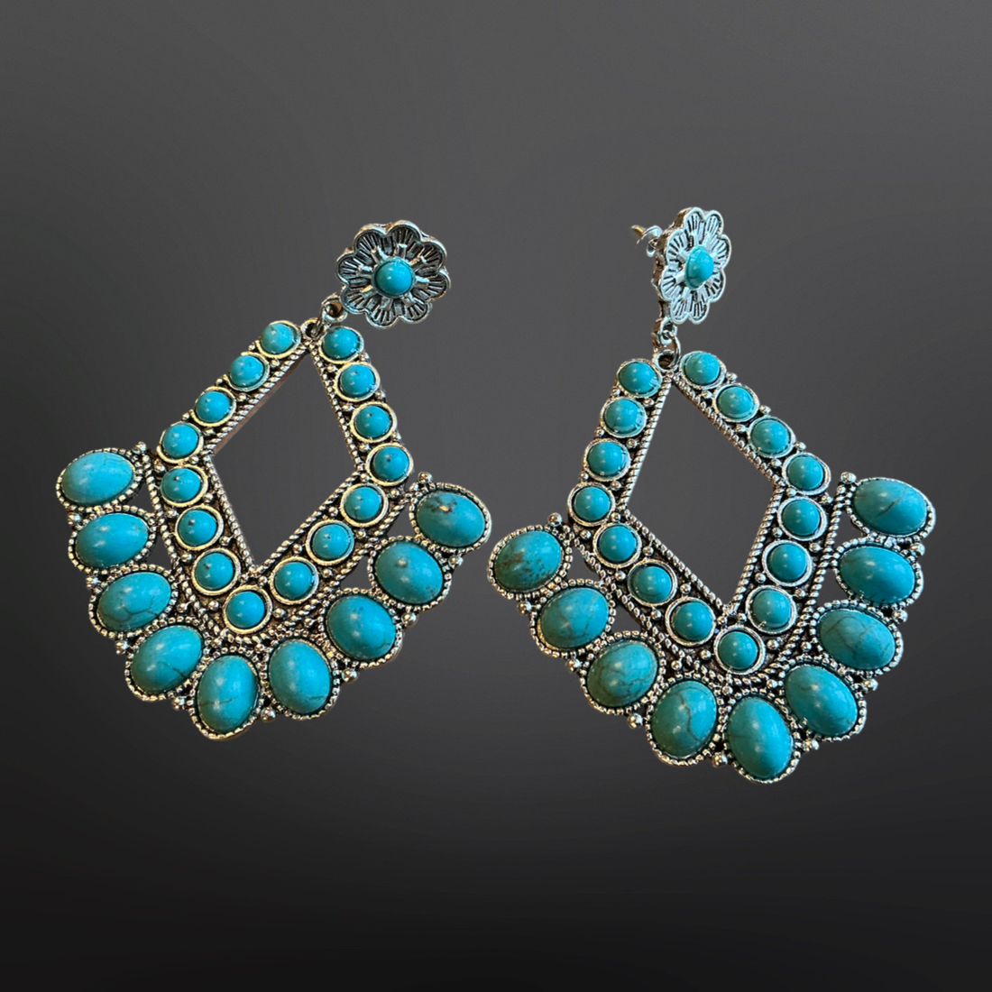 Western Geometric Faux Turquoise Earrings