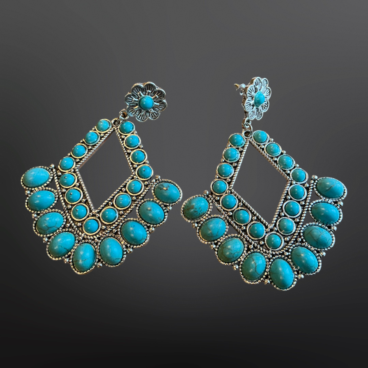 Western Geometric Faux Turquoise Earrings