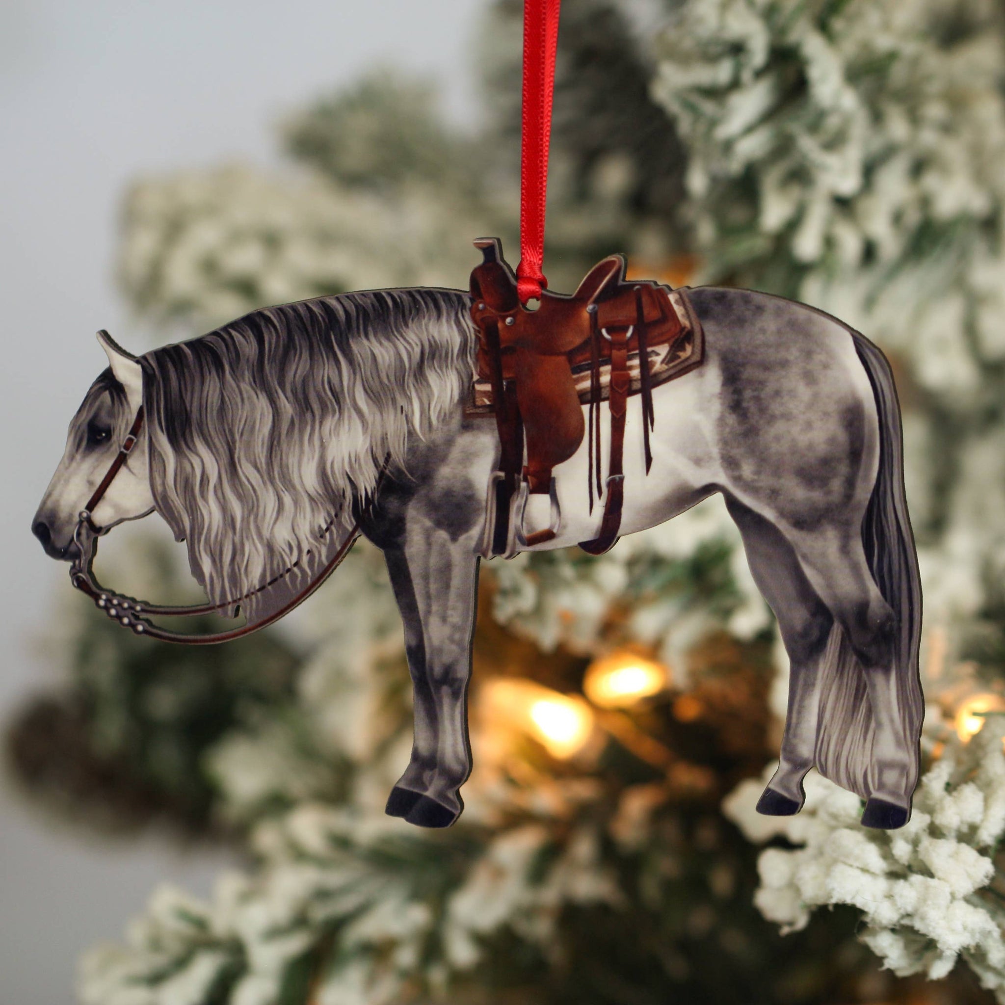 Gray Western Ranch Horse Ornament - Quarter Horse Christmas