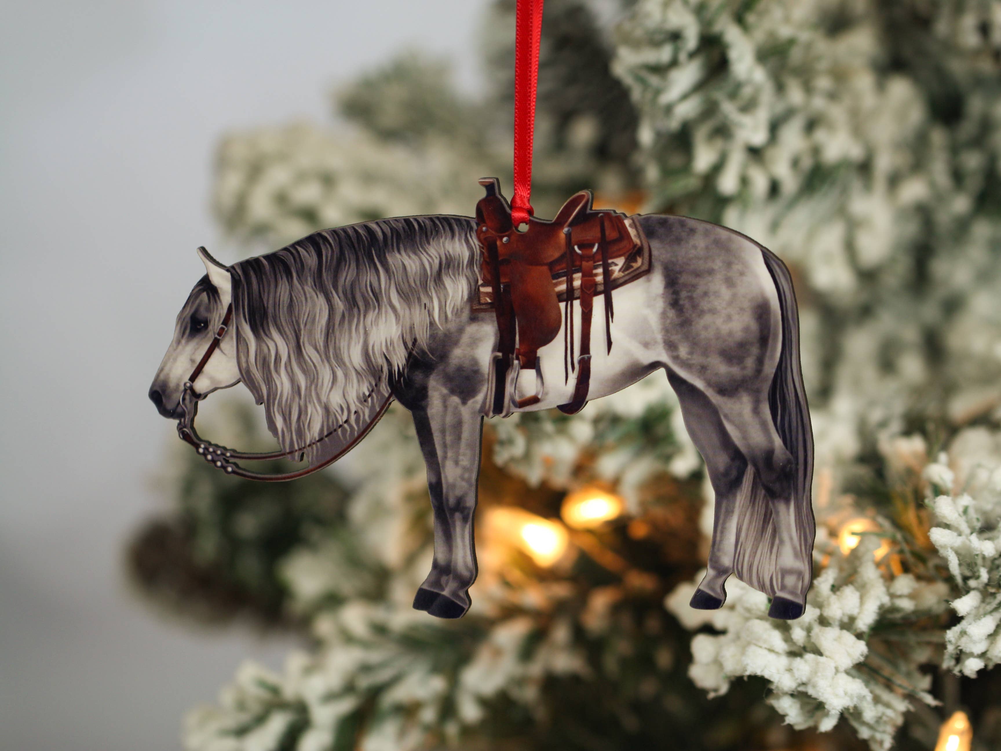 Gray Western Ranch Horse Ornament - Quarter Horse Christmas
