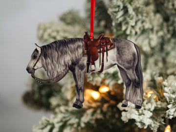 Gray Western Ranch Horse Ornament - Quarter Horse Christmas