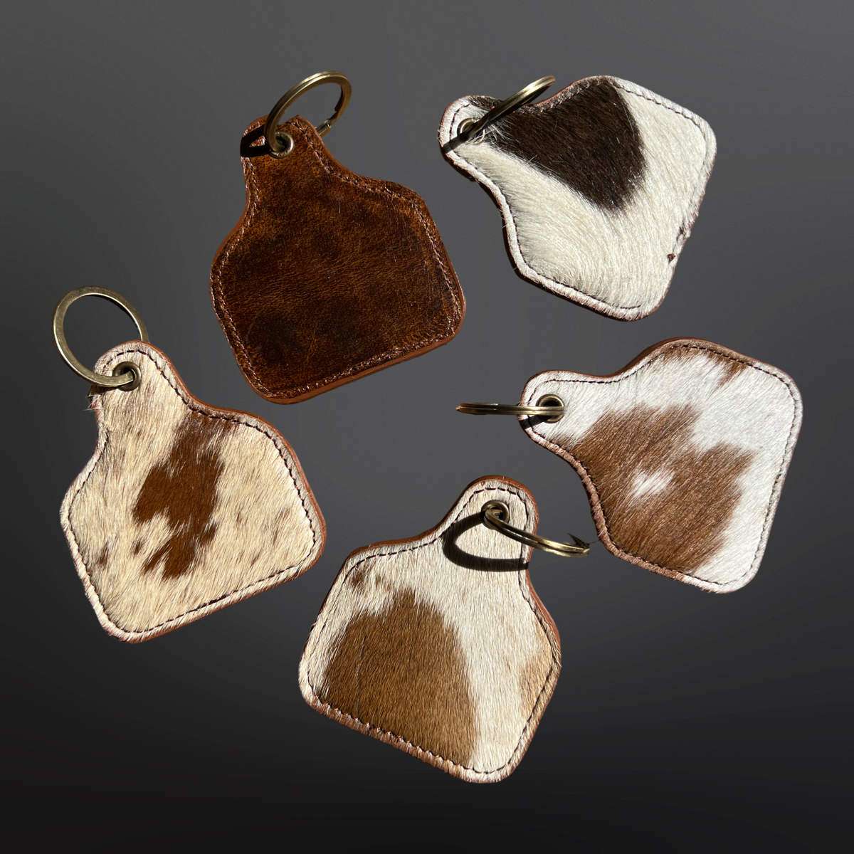 Cow Tag Shaped Leather Cowhide Keychain
