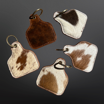 Cow Tag Shaped Leather Cowhide Keychain