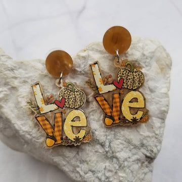 LOVE Leopard Pumpkin Earrings - Fall