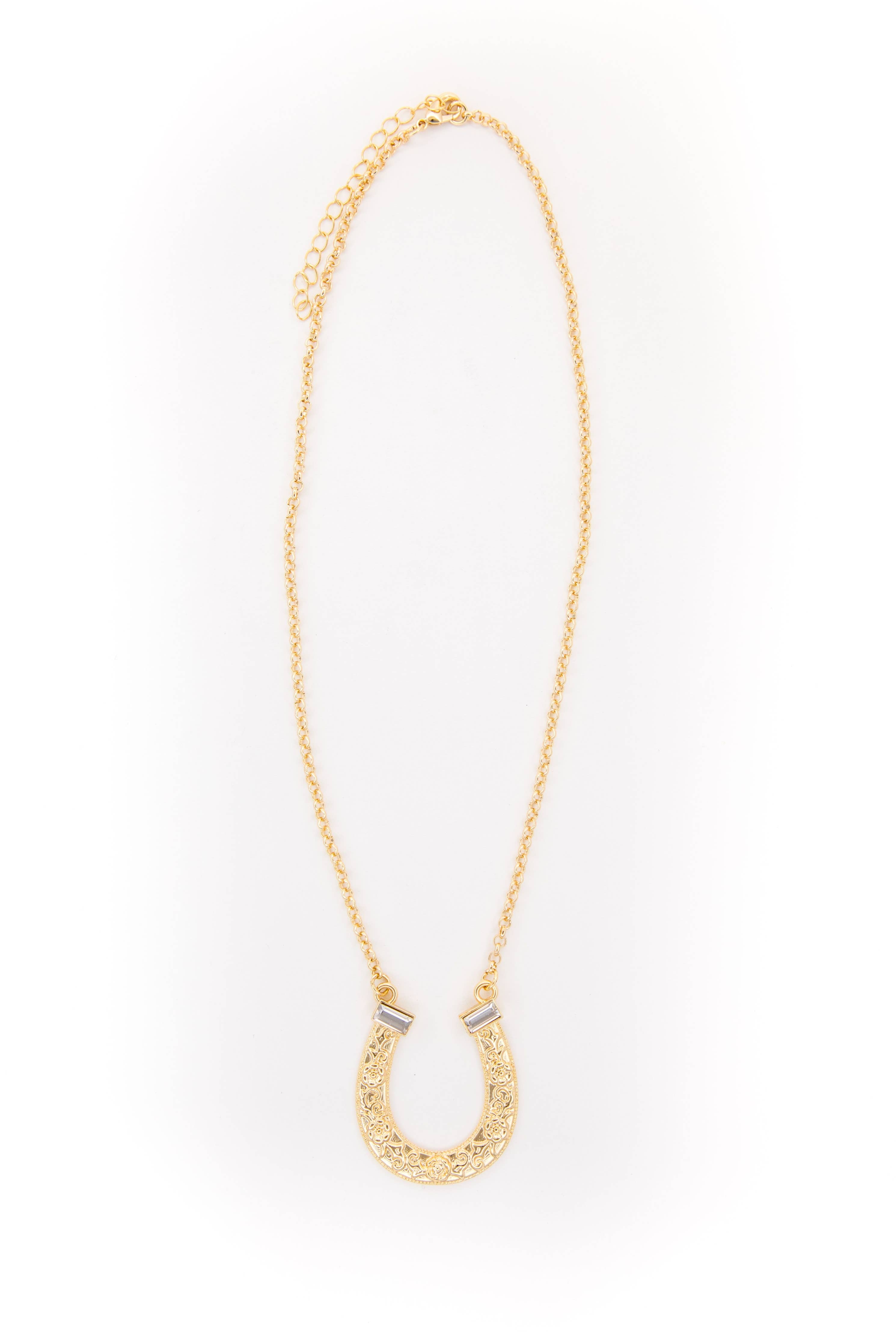 18" 18K Gold Plated Horse Shoe Necklace with Rhinestone