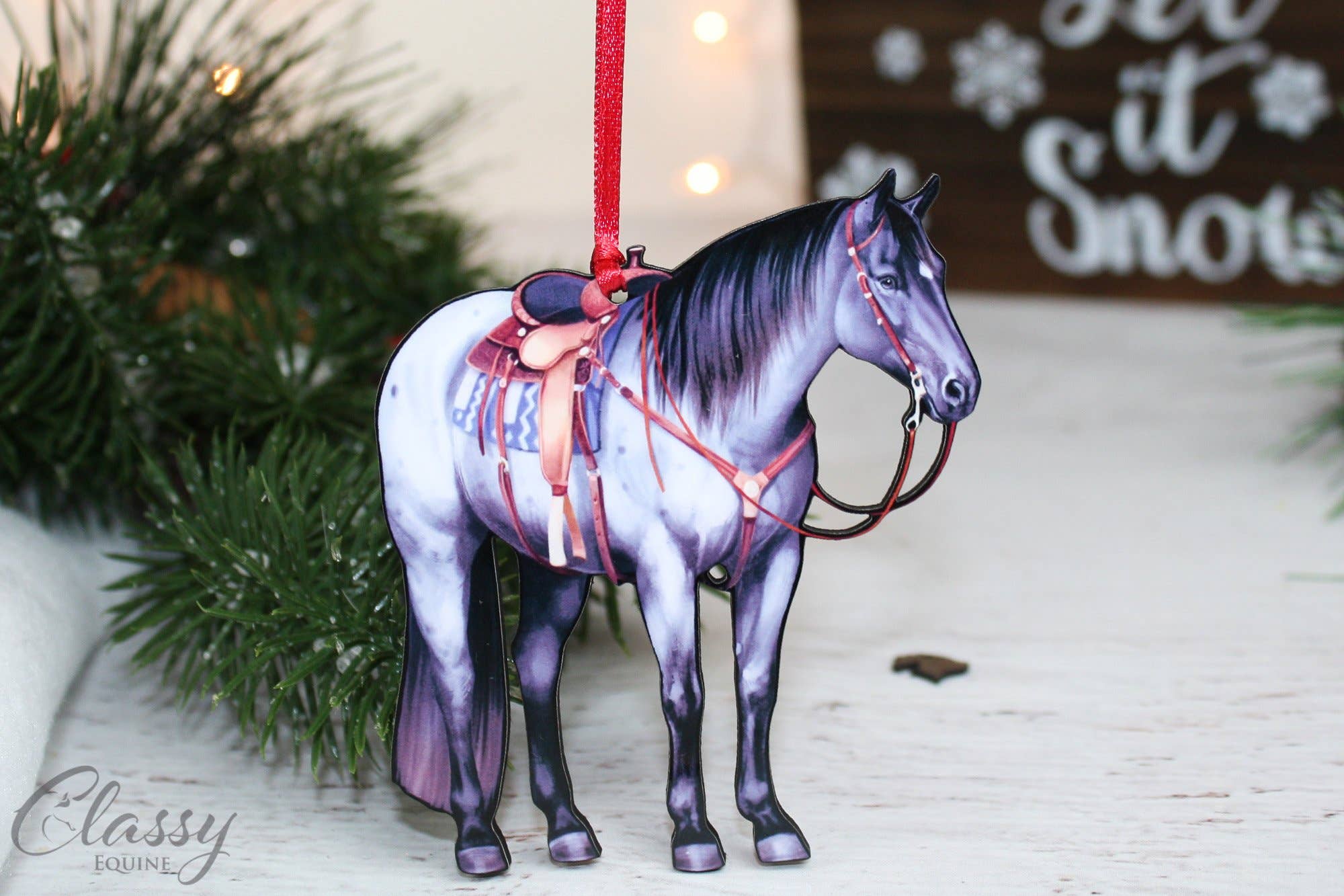 Blue Roan Western Ranch Quarter Horse Ornament