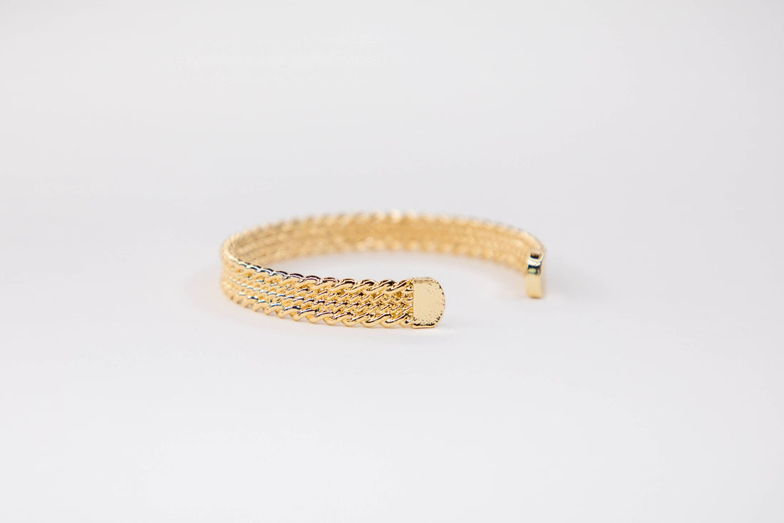 18K Gold Plated 4 Strand Rope Cuff Bracelet