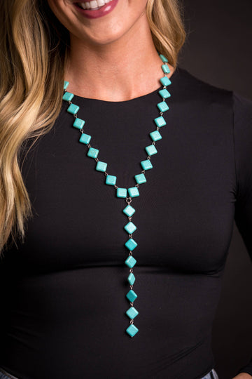 Turq Diamond V Necklace with 6.5" Hanging Strand