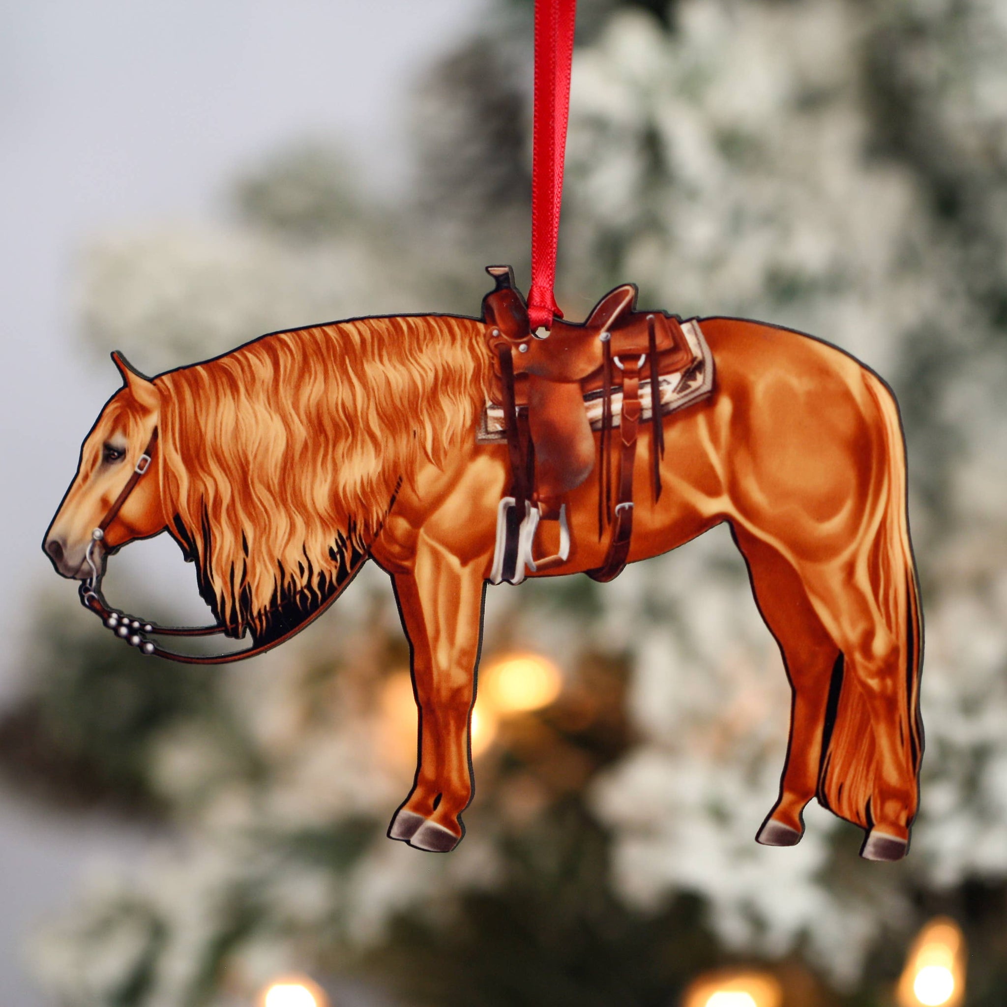 Chestnut Western Horse Ornament - Quarter Horse Christmas