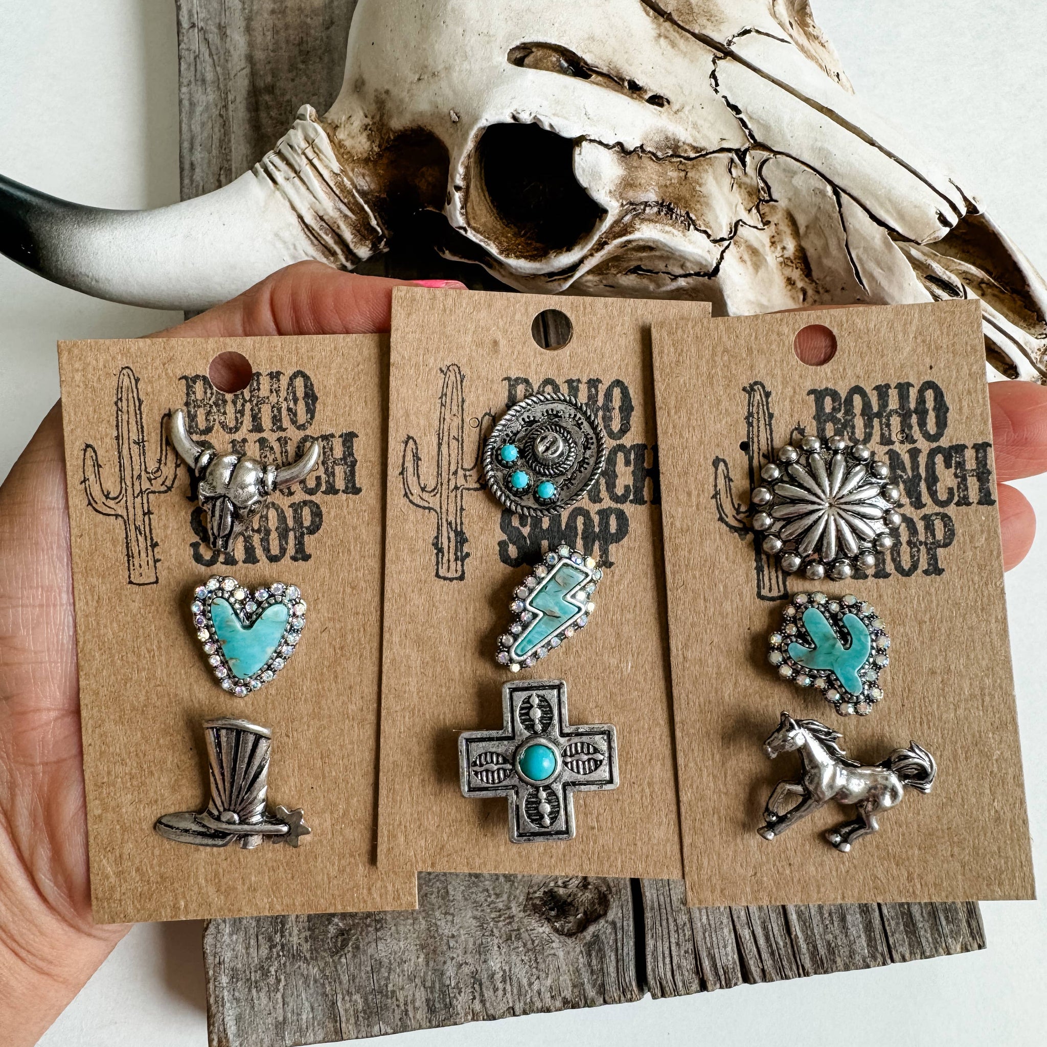 Western Turquoise Silvertone Pin Set - Trucker hat, purse