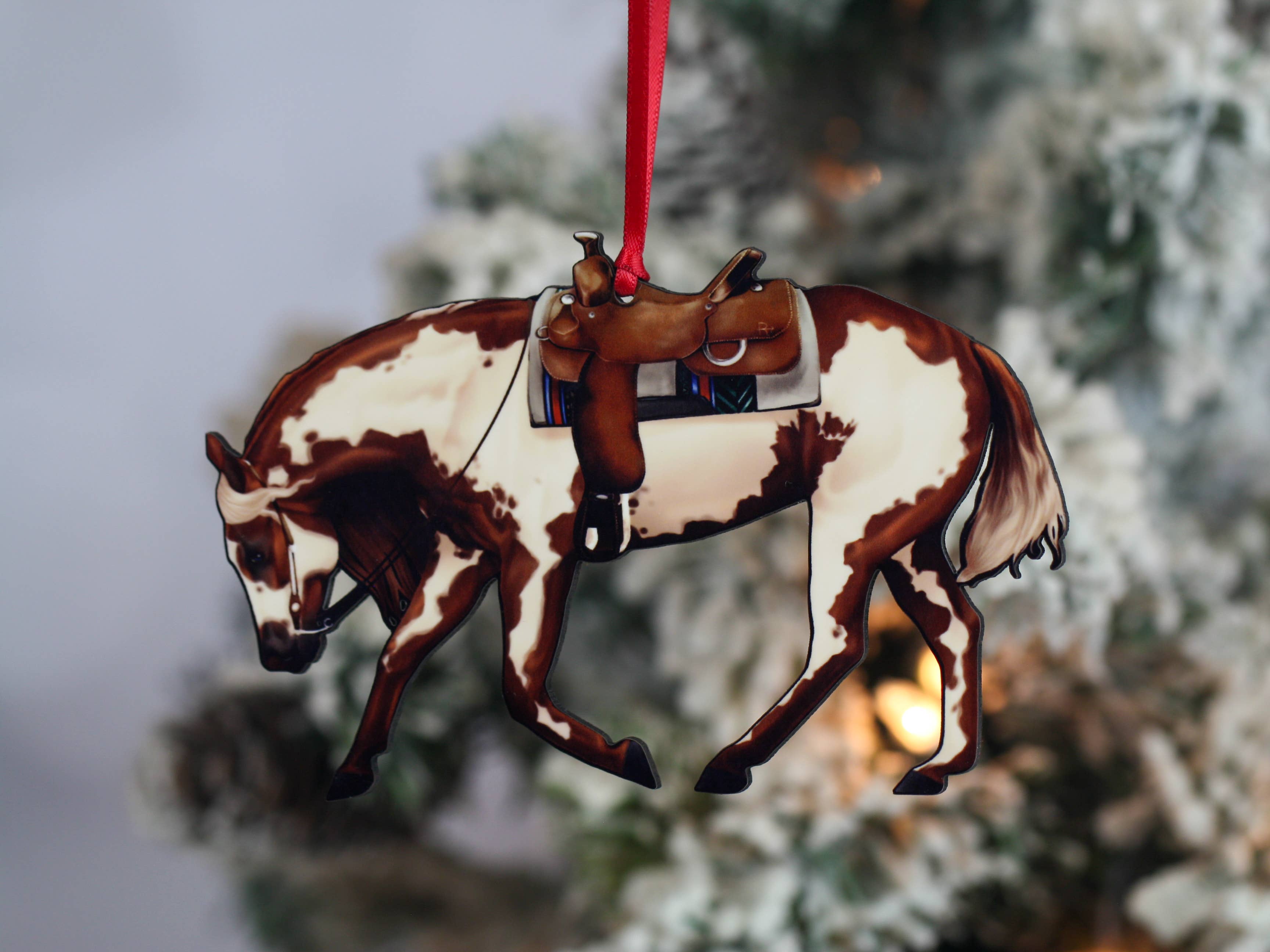 Chestnut Overo Western Riding Ranch Horse Christmas Ornament