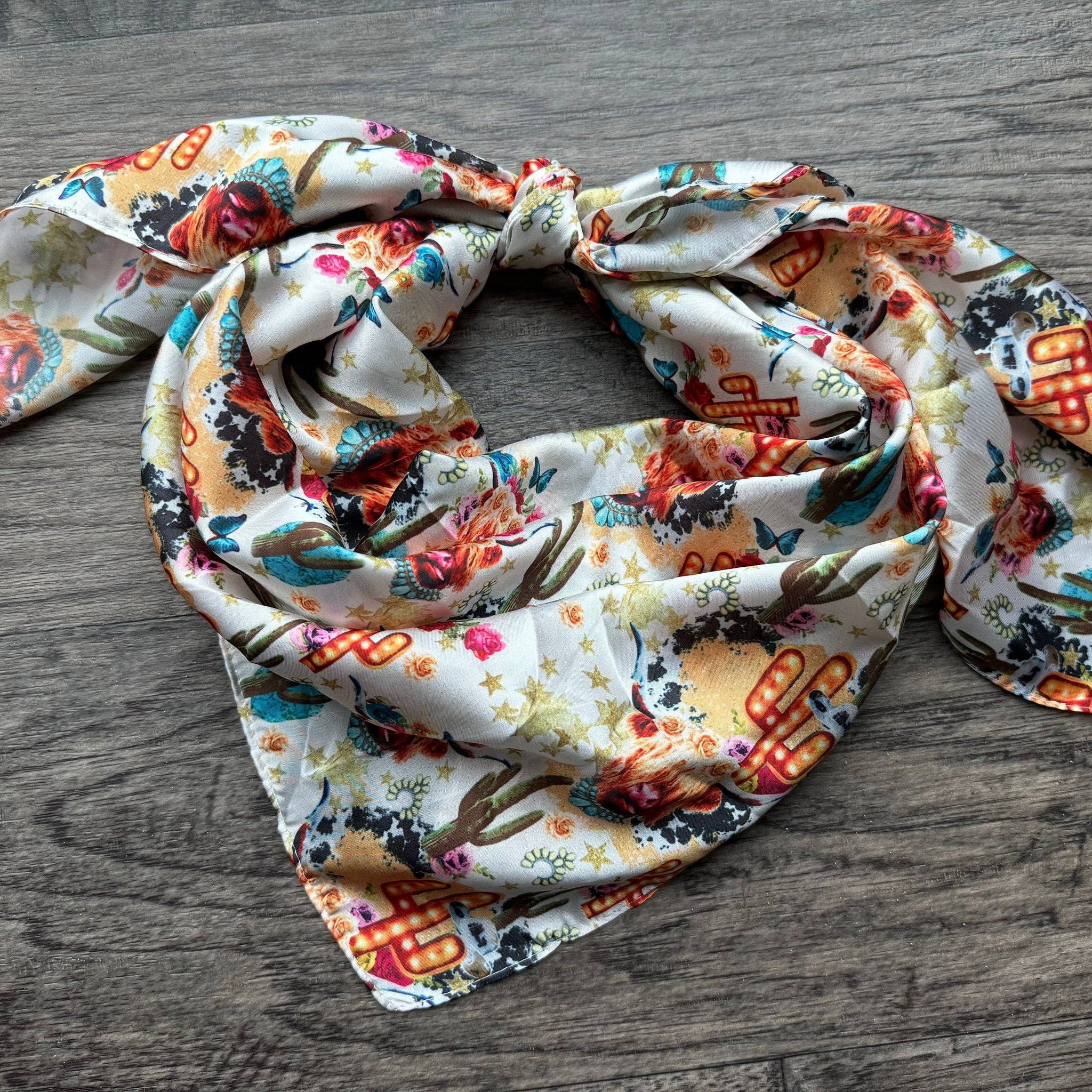 WILD RAG SCARF Boho Cactus Highland Cow