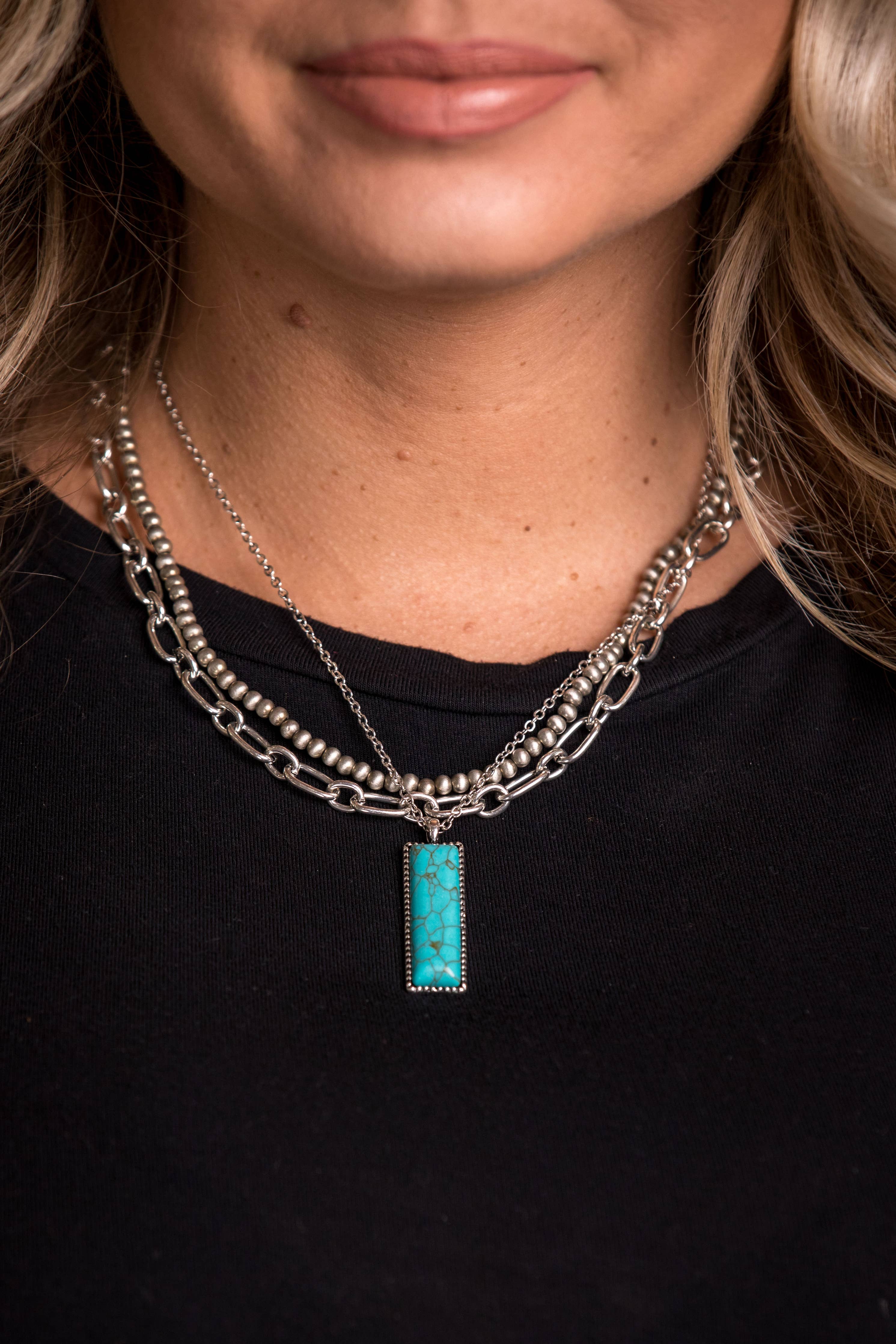 14",16",18" Layered Necklace with Turquoise Bar Pendant