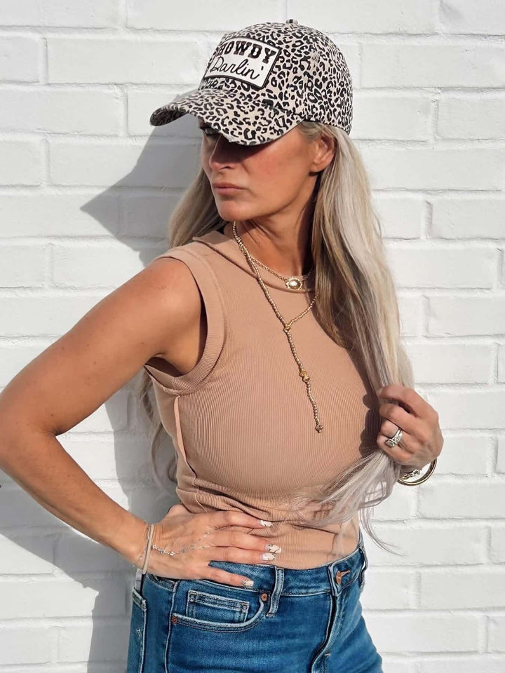Leopard print "Howdy Darlin'" baseball cap by Cowgirl Charm with curved brim and adjustable strap, stylish western-inspired headwear