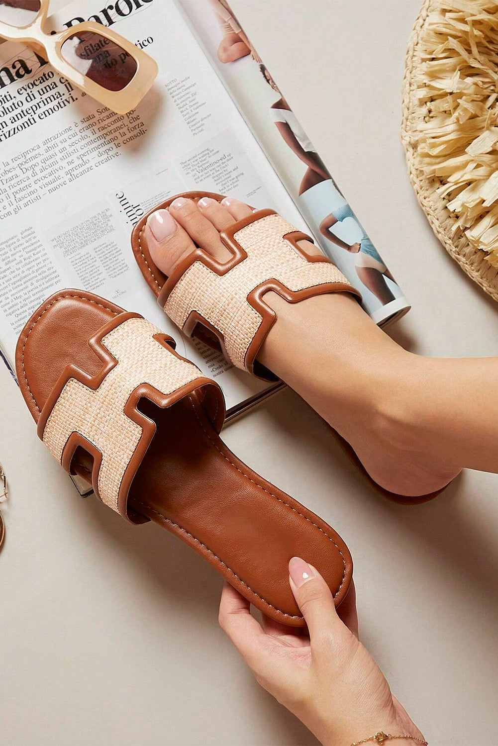 Natural Woven Slide Sandals – Casual Summer Flats | Cowgirl Charm