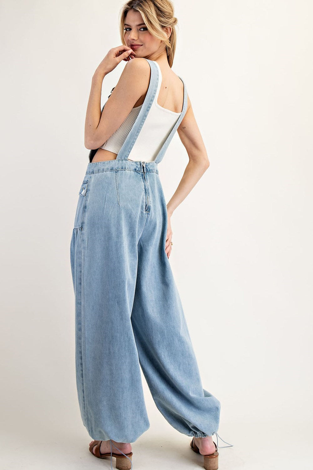 Cinched Denim Flap Pocket Jumpsuit