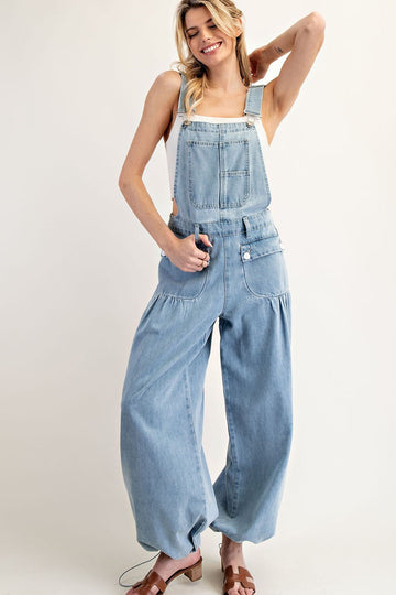 Cinched Denim Flap Pocket Jumpsuit