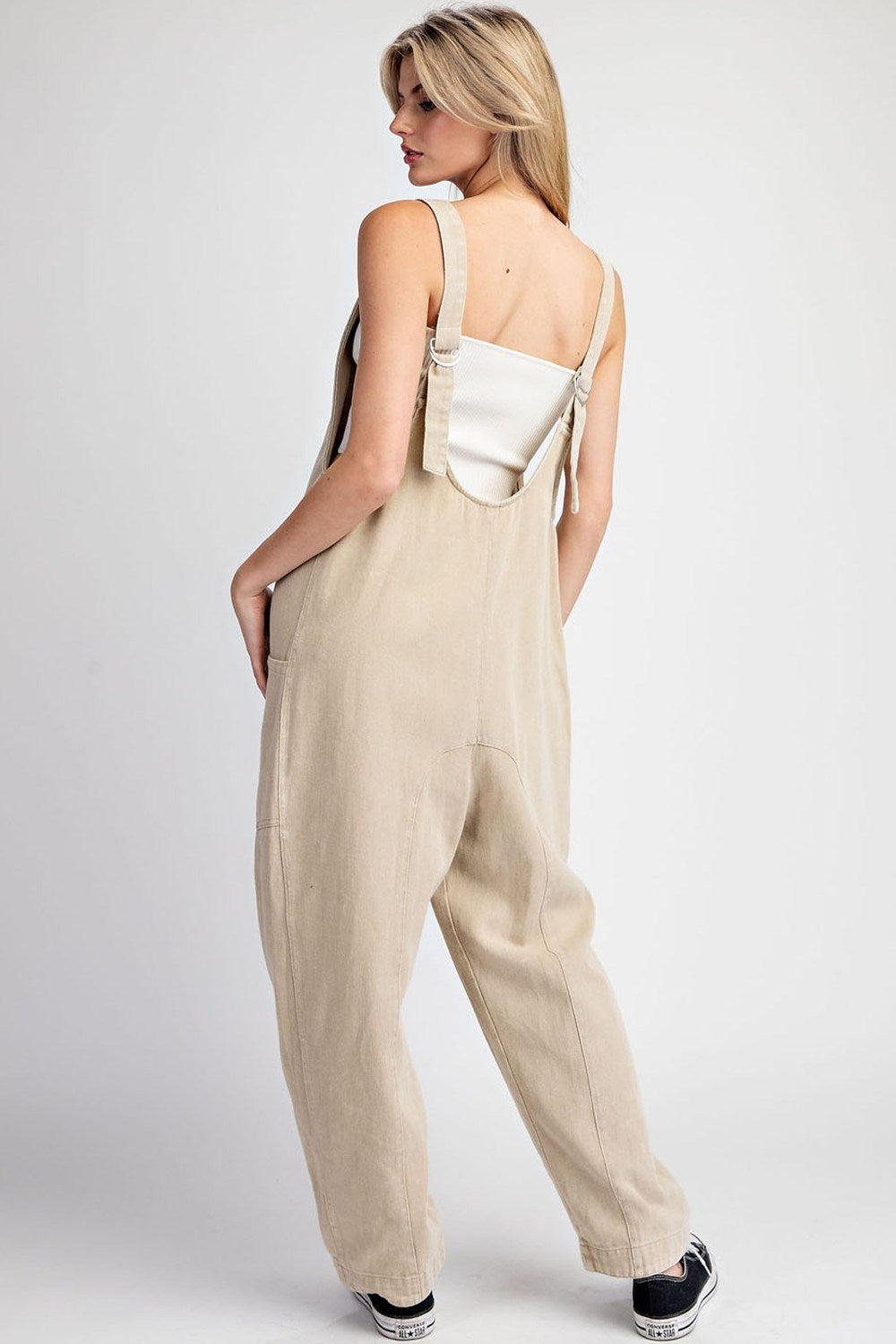 Mineral Washed Solid Scoop Neck Jumpsuit