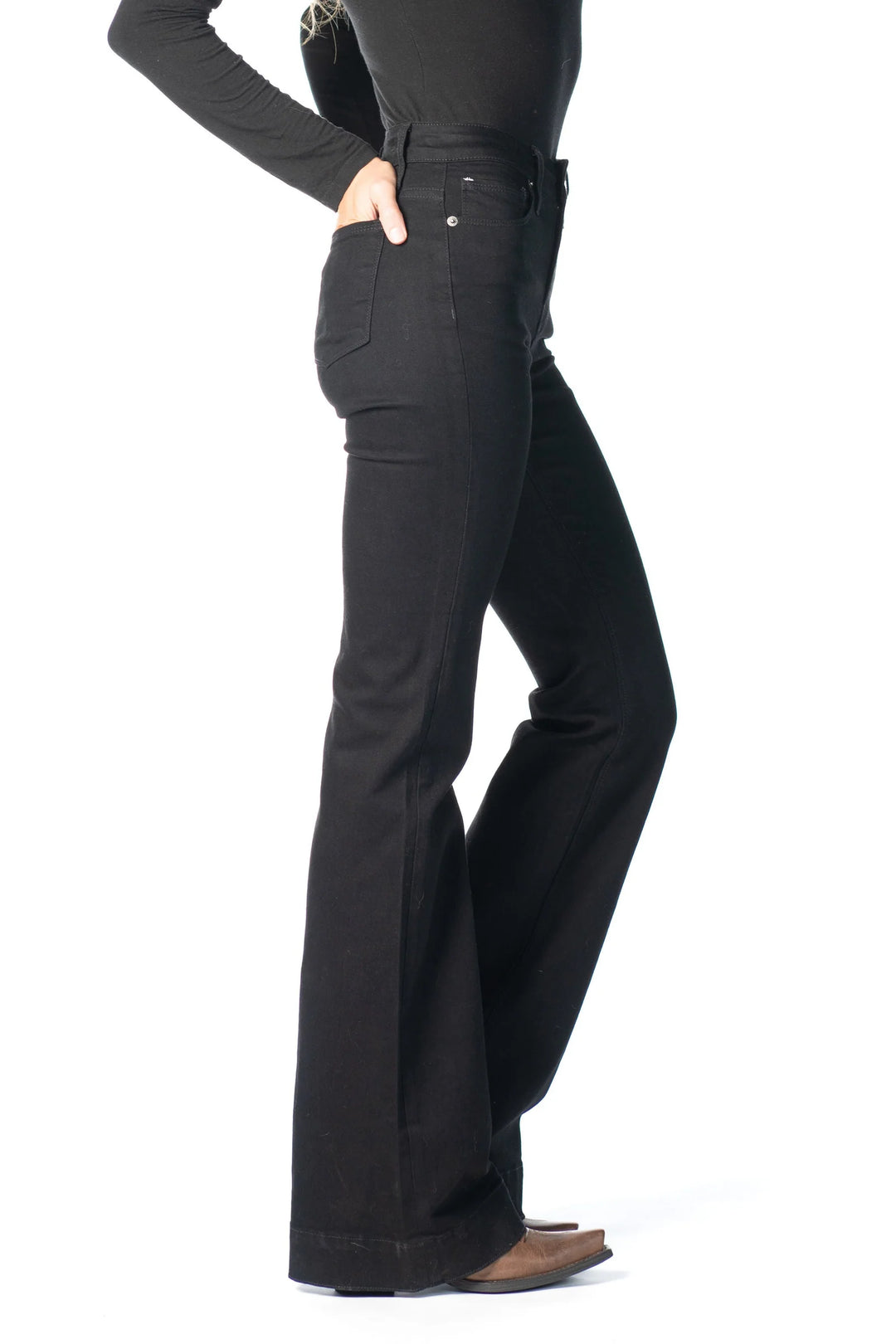 HAALA Denim BELLA : Trouser Flare (Black) Black Stitch