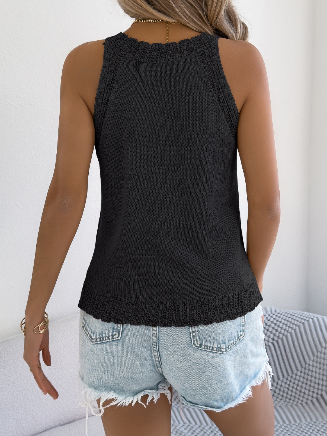 Bold & Beyond Openwork Sleeveless Knit Tank – Summer Ribbed Halter Top for Women