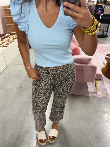 Ribbed Crop Top With Ruffle Detail blue