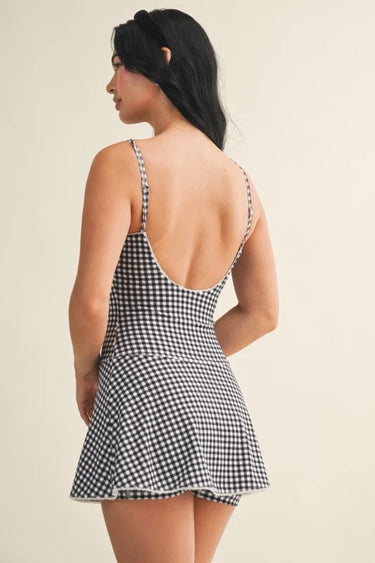 Kimberly C Gingham Print Lace Trim Ruffle Mini Dress