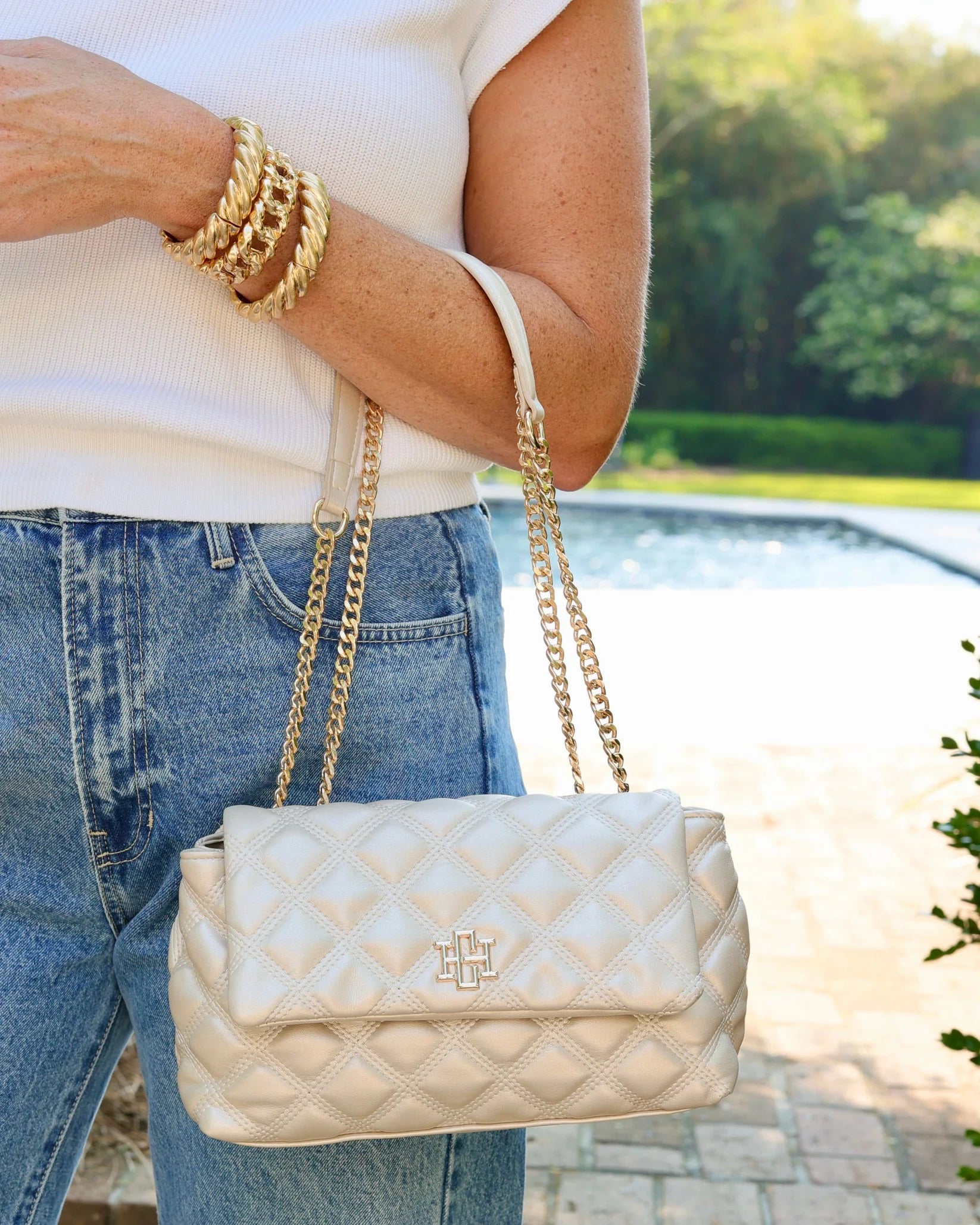 Caroline Hill Quilted Vegan Leather Chain Shoulder Bag – Elegant Crossbody Purse for Women