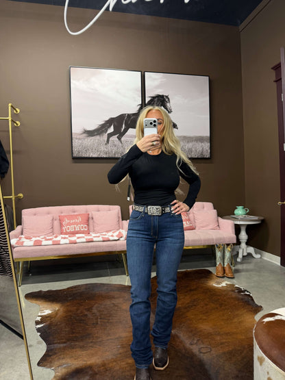 Kimes Ranch Sarah jeans in denim, shown from the front with classic five-pocket style and fitted design.