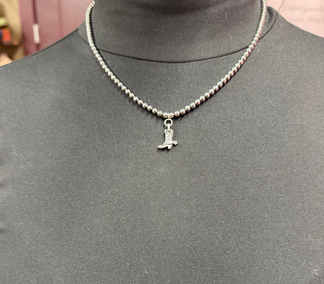 14" 18K Gold Plated Dainty Beaded Necklace with cowboy boot Charm