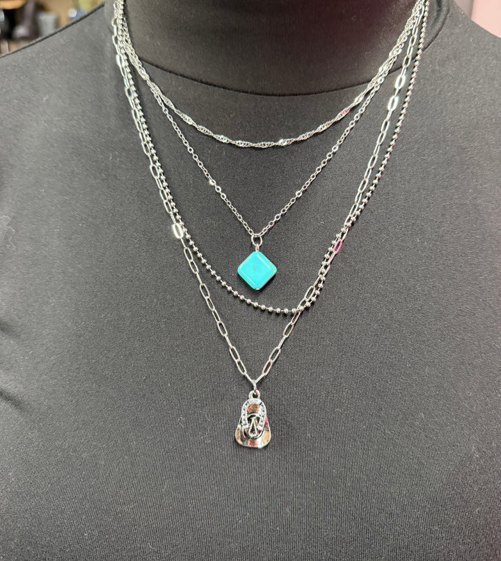 14" 15" 18" & 20" 18K Gold plated layered chain necklace with turquoise West and Co