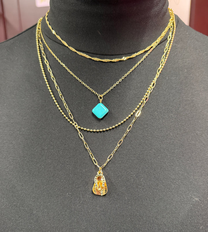 14" 15" 18" & 20" 18K Gold plated layered chain necklace with turquoise West and Co