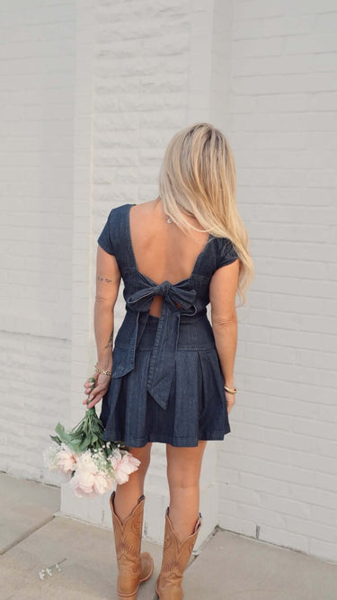 ee:some Denim Open Back Ribbon Mini Dress