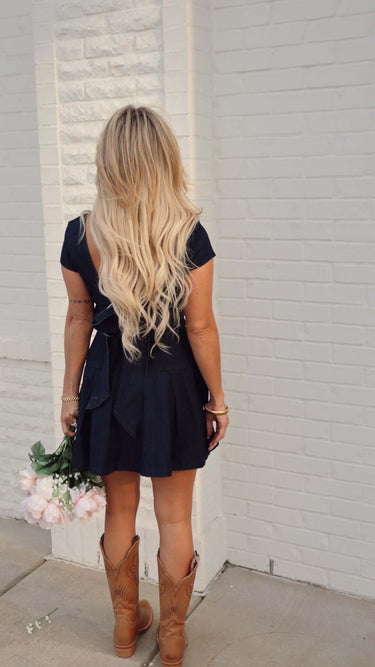 ee:some Denim Open Back Ribbon Mini Dress