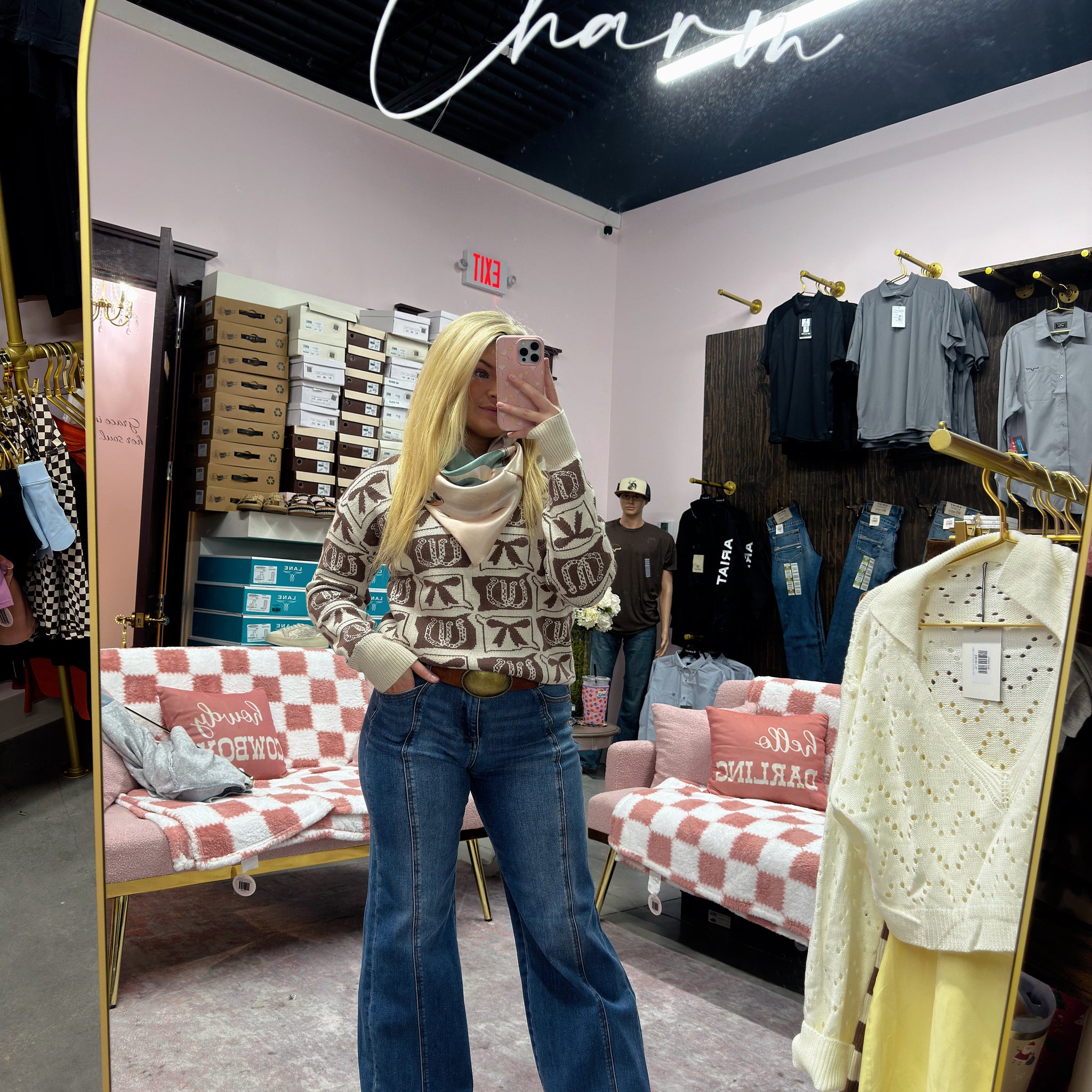 Western Plaid Cowgirl Check Crochet Cozy Sweater