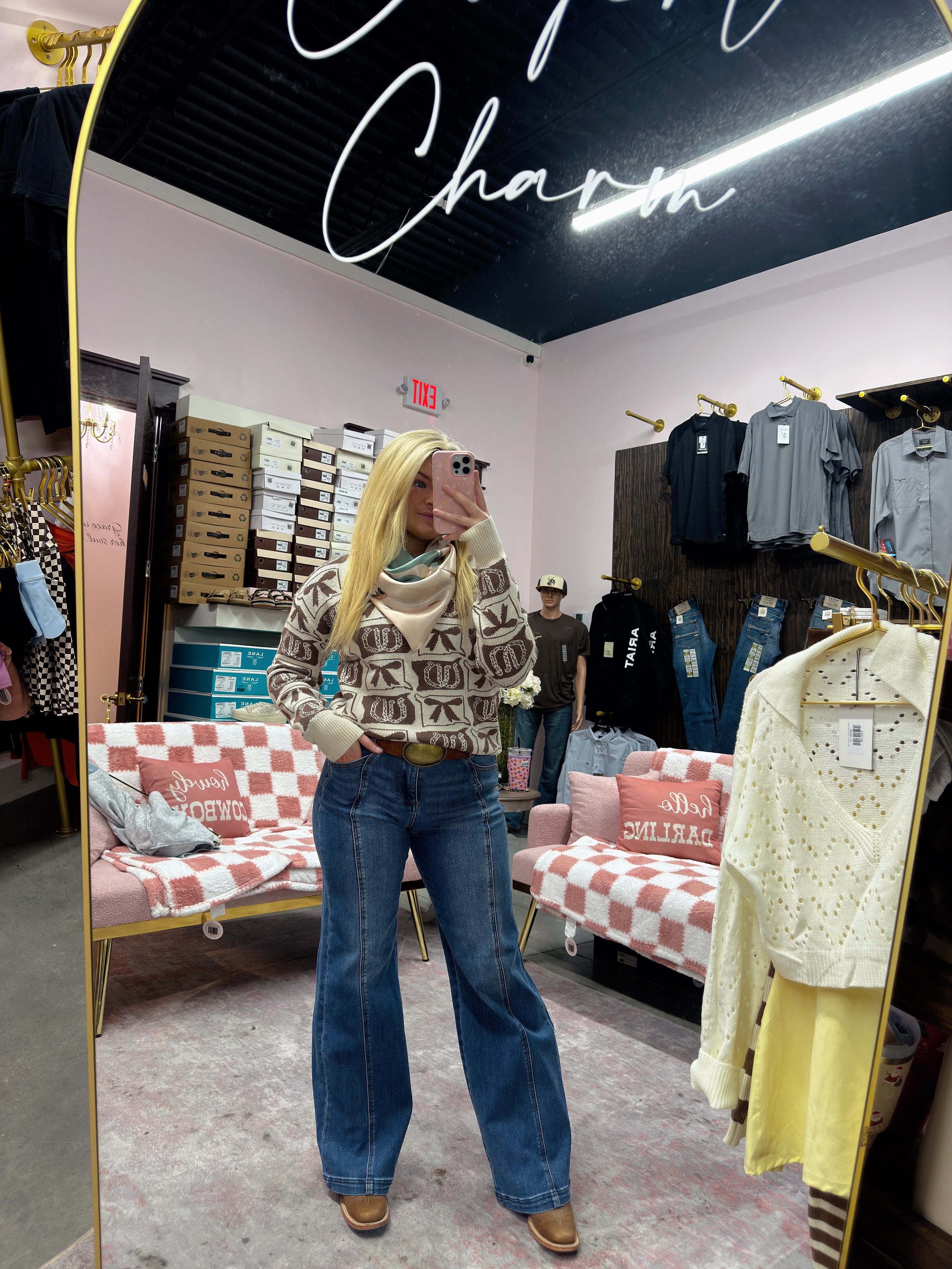 Western Plaid Cowgirl Check Crochet Cozy Sweater