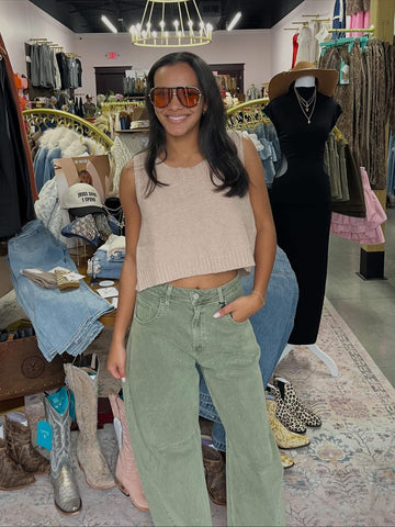 Just Black Denim Barrel Leg Jeans – Olive Green