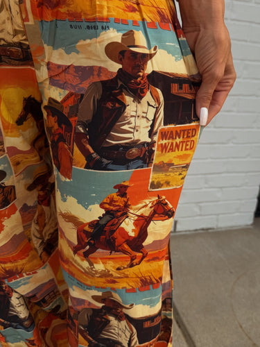 Multi Western Collage Printed High Rise Pants