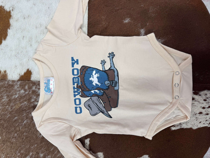 Shea Baby cowboy boots onesie for kids and babies, featuring a cute cowboy boot design on soft fabric.
