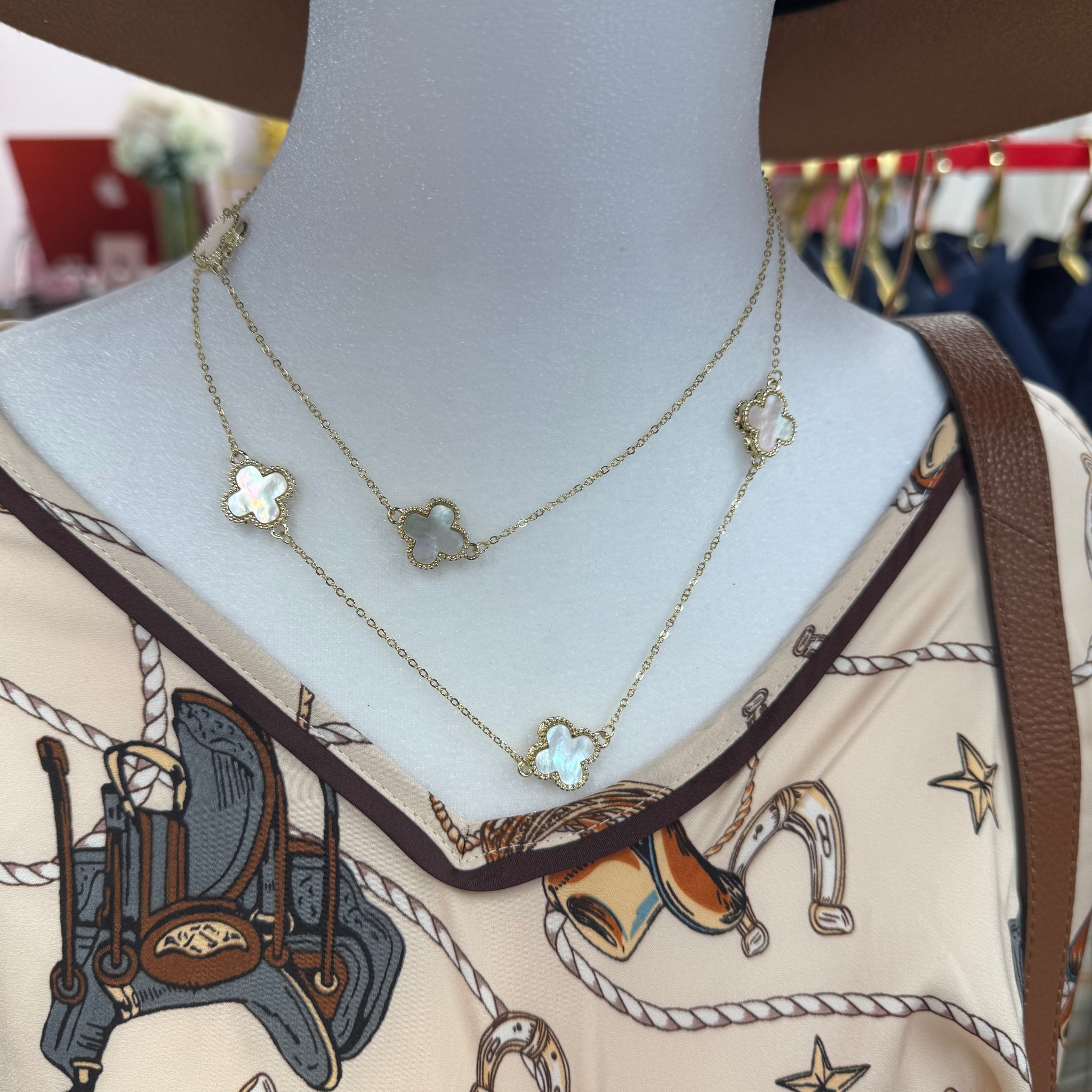 Long Gold White Flower Necklace
